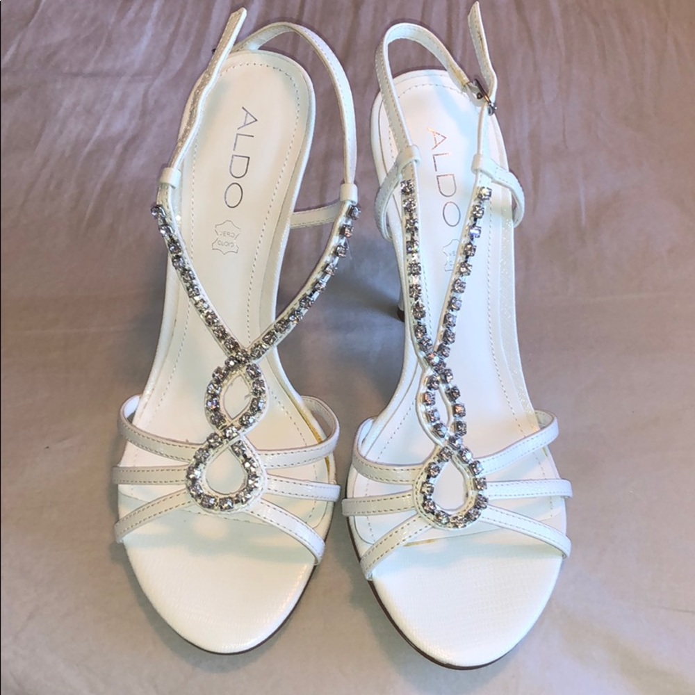 Aldo White Strappy Heels with Silver Accents